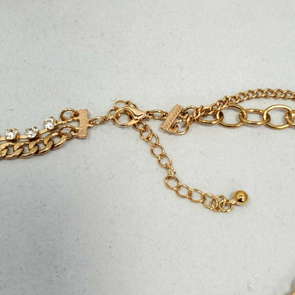 Bijou 36 inch 2 row clear beads with gold link chain necklace - Picture 6 of 14